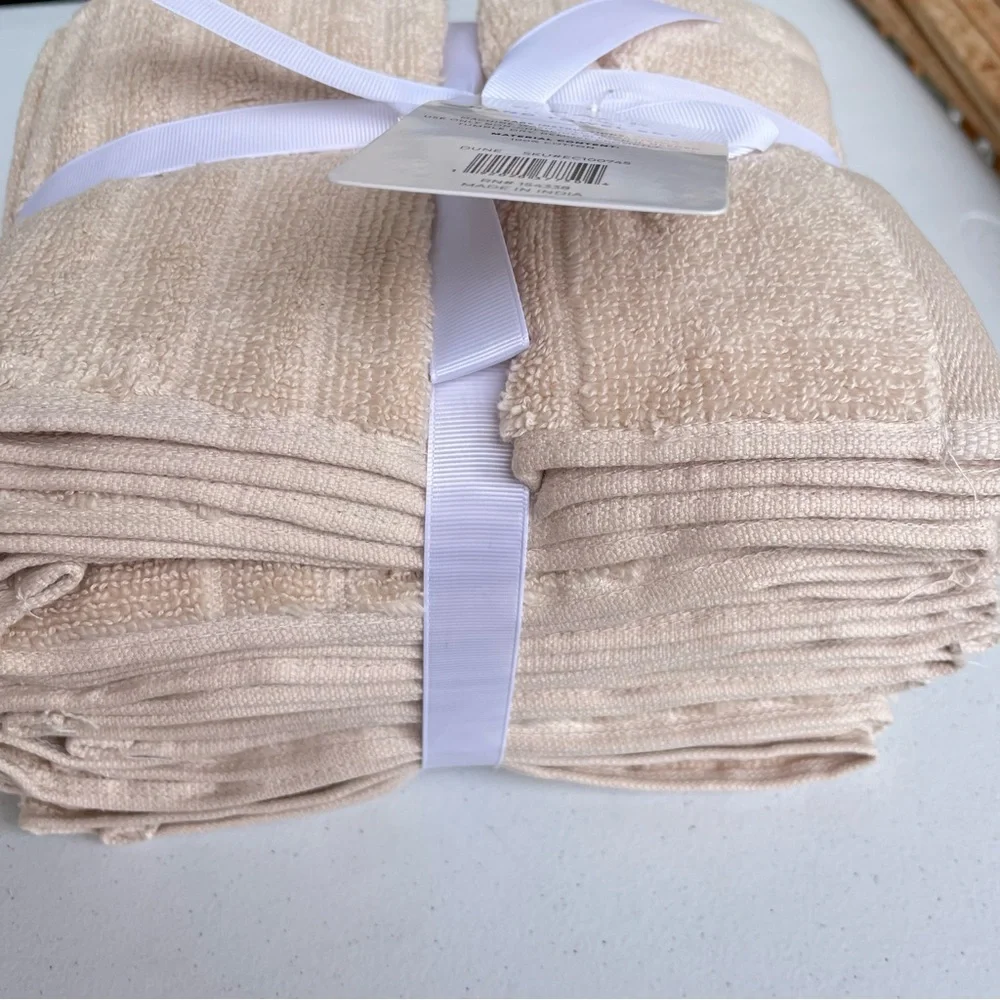 New Great Bay Home 6 Pack Hand Towel Set 100% Cotton Color Dune Beige Bathroom